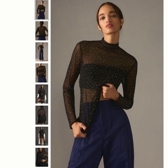 Anthropologie Eva Franco Long-Sleeve Sheer Sparkle Tunic Top - Picture 1 of 4